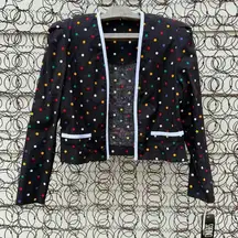 Vintage 80s Sabino Colorful Polka Dot Puff Sleeve Open Front Blazer Jacket NWT 6