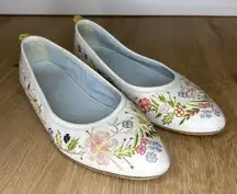 Malo Italian Shoes Womens 6.5 Leather White Floral Embroidered Flats Pointed Toe