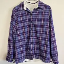 LL Bean Purple Plaid Sherpa Fleece Lined Flannel Shirt Jacket Shacket SMALL