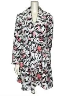Juicy Couture Sleepwear Watercolor Logo Tie Belt Plush Fleece Short Robe S/M