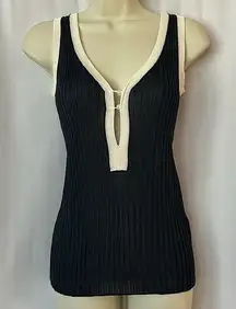 Prada Authenticated Navy Blue White Piping Sleeveless Tank Top Shirt **Sz XXS**