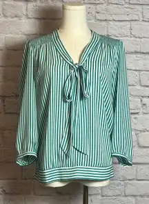 The Limited Green & White Striped Tie-Neck Blouse Size M