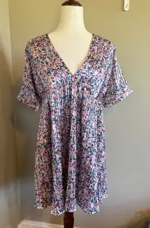 Lulus Floral Print Mini Dress V Neck Empire Waist Tie Back Short Sleeve S