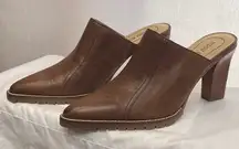 BISOU BISOU BROWN LEATHER POINT TOE HEELED MULES GUM SOLE Boho Western SIZE 10