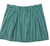J. Crew Green Turquoise Plaid Tweed Lined‎ Skirt with belt loops