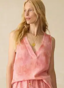 Faherty dune organic cotton gauze sleeveless popover coral skies tie dye large