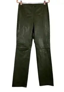 Vintage  Olive Green Genuine Leather Pants Flat Waist Sz 8