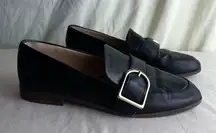 Essex Lane Gemma Flat Loafer Soft Black Leather Slip On Buckle Detail 7.5