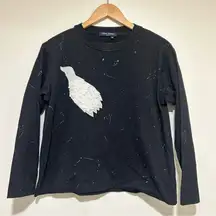 Yoshi Kondo Paris Cotton Art to Wear Embellished Bird Crewneck in Black Medium