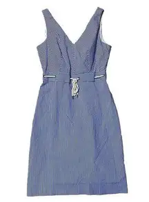 J Crew Coastal Grandma Preppy Striped V Neck Rope Tie Waist Dress Blue White 0