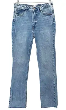Zara Straight Leg High Rise Frayed Hem Jeans