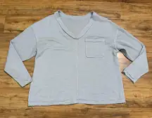Women’s XL Light Gray‎ and Long Sleeve V-Neck Box Waffle Knit Top Cozy Pocket