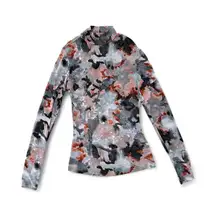 Love Stitch Mesh Turtle Neck Long Sleeve Top Size Small