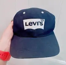 Levis Hat Cap Strapback Navy Blue Denim Jeans Tab Leather Strap Adjustable/NWT