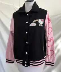 BIOWORLD Hello Kitty Bomber Jacket Letterman Style Pink Sleeves Embroidered S