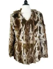 Adrienne Landau Animal Print Vegan Faux Fur Coat Jacket Size Medium