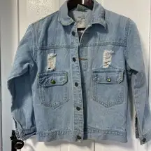 Vintage Style 90s Denim  cropped jacket light wash “Blue is my name “