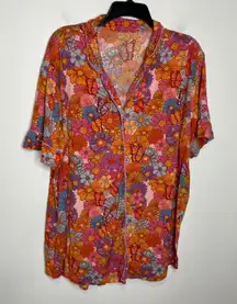 Posh Peanut meadow mom bamboo pajama top button down womens size 3XL retro style