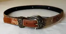 Nanni Milano Patchwork Tooled Leather Belt Size 30 NWT with Dust Bag Y2K
