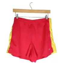 Nike Dri-Fit Neon Pink Yellow Running Shorts Womens Size Large Gym Track Sport