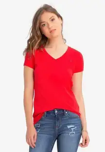Womens V-Neck U.S. Polo Assn T-Shirt Small RED w/ Logo Casual PREPPY Basics EUC