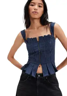 NWT Free People Hold You Close Navy Pinstripe Corset Top Boho Smocked‎ Size XS