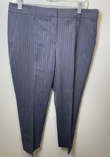 Theory Women's‎ Slim Cropped Pant in Striped Stretch Wool Navy Size 10