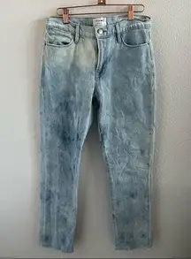 FRAME Denim Le High Straight Jeans Acid Wash Trendy Y2K Vibes Fray Folded Hem 28