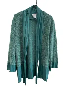 Soft surroundings size large green long line open front cardigan sweater‎