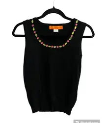 Cynthia Steffe Beaded Black Sleeveless Stretch Blouse