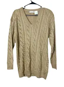 Vintage Liz Claiborne Cable Knit Shimmery Gold V Neck sweater M