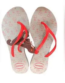 New Havaianas Flip Flops Women's Allegra Print Ice Blue and Coral Cherry sz 6