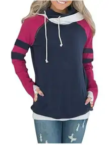 Boutique Happy Sailed Striped Double Hoodie Cowl Neck Sweatshirt Size 2X