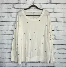 Workshop Women’s XL White Pullover Star Print Long Sleeve Lightweight Loose Top