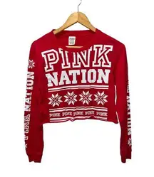 Victoria's Secret PINK Nation Holiday Long Sleeve Crop Tee Size Small Oversized