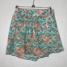 ZARA  Basics Pleated Chiffon Mini Skirt Elastic Floral Lined EUC Sz S Polyester