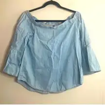 Calvin Klein Jeans Blue Chambray Off the Shoulder Bell Sleeve Blouse
