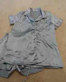 Blue Silk Pajamas Set 