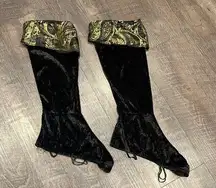 Velvet black and gold costume pirate boot covers