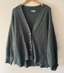 American Eagle Dark Green Chunky Knit Button Cardigan Grandpa Sweater