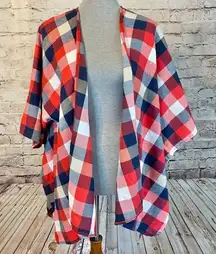 Andree By Unit Womens Poncho Cardigan Blanket Wrap Flannel Plaid Red One Size