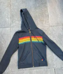 Aviator Nation Sweatshirt Zip-Up XS Multicolor Rainbow Striped Hooded