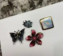 Lot Of 4 Vintage - Modern Costume Brooches / Pins Flower Ladybug Butterfly