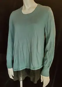 Logo Teal & Black Lace Trim Long Sleeve Top (S)