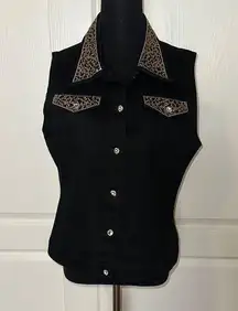 90s VTG CHEETAH RHINESTONE BLING BLACK BOXY VEST