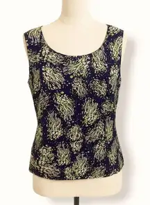 St. John Silk Stretch Abstract Tank Top Blue Green Pattern Size S