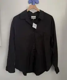 Medium NEW Black Oversized Long Sleeve Shirt Button Up Pocket