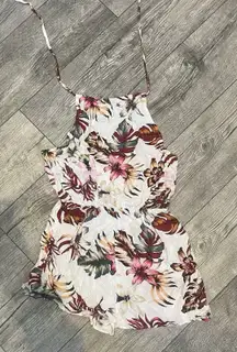 SheIn Rayon White Floral Shorts Romper Womens Large Sleeveless Size 8/10