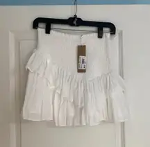 DO+BE Asymmetrical Smocked White Waist Ruffle Mini Skirt