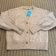 Cupshe Cardigan Tan Vee Neck Bubble Sleeve